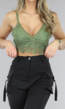 Khaki Gehaakte Crop Top met Borduursels