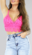 Fuchsia Gehaakte Crop Top met Borduursels