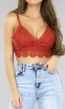 Roestbruine Gehaakte Crop Top met Borduursels