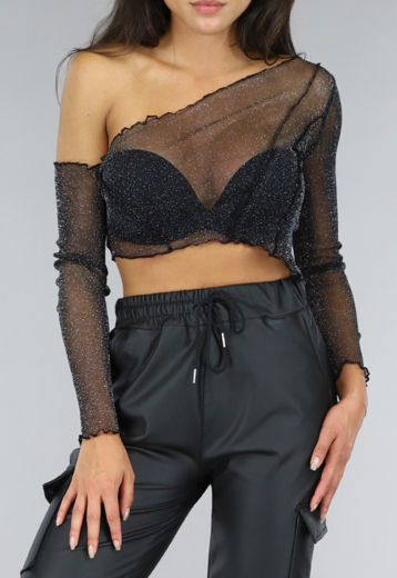 Zwarte Asymmetrische See-Through Top