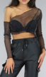 Zwarte Asymmetrische See-Through Top met Glitters