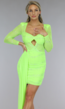 Neon Groene Glitter Jurk met Cut-Out