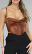 Bruine Satin Korset Top met Gedrapeerd Detail