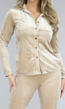 Beige Velours Blouse met Borstzakken en Kraagje