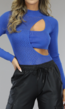 Blauwe Longsleeve Bodysuit met Cutout en Patroon