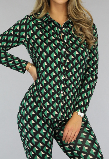 OP=OP! Groene Blouse met Moderne Print