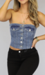 Denim Bandeau Top met Knopen