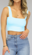 Babyblauwe Crop Top met Vierkante Hals