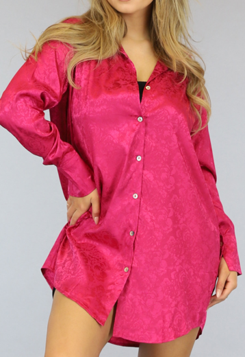 BF2023 Fuchsia Satin Blouse met Bloemen Print