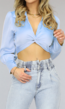 Babyblauwe Crop Blouse met Strikdetail