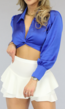 BF2023-1 Blauwe Crop Blouse met Strikdetail