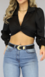 Zwarte Crop Blouse met Strikdetail