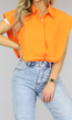 Oranje Blouse met Open Zijkanten