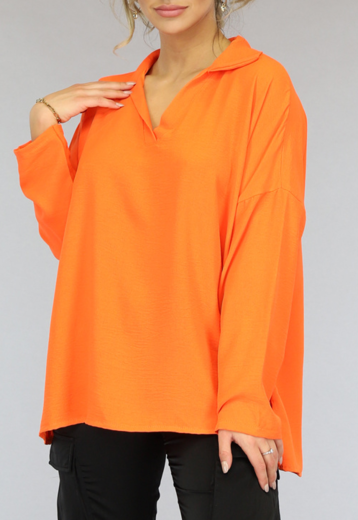 BF2023 Oranje Oversized Blouse met Kraagje