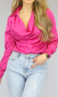 BF2023 Fuchsia Satin Gedrapeerde Blouse