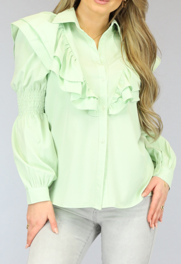 BF2023 Mintgroene Ruches Blouse met Scrunch Details