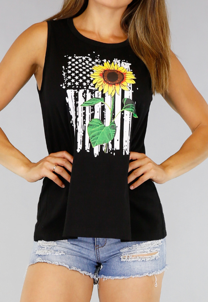 Zwarte Tanktop met Zonnebloem