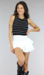 Zwarte Halter Crop Top met Witte Strepen