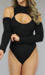 Zwarte Bodysuit met Open Schouders en Cut Outs