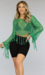 Groene Gehaakte Cover Up Top met Fringe en Flair Mouwen