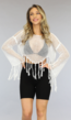 Witte Gehaakte Cover Up Top met Fringe en Flair Mouwen