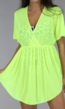 Neon Groen See-Through Cover Up Jurkje met Elastische Taille