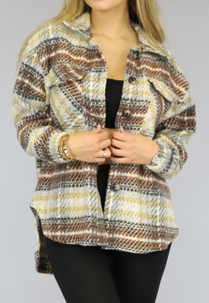 Knitted Multicolor Overshirt Beige