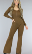 Bruine Flair Jumpsuit van Ribstof met Kleine Rits