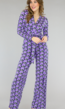 Paarse Wide Leg Jumpsuit met Tailleband met Geometrische Print