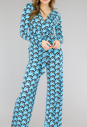 BF2023 Blauwe Wide Leg Jumpsuit met Tailleband