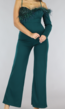 Groene One Sleeve Glitter Jumpsuit met Veren