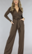 Bruine Jumpsuit met Wijde Pijpen en Tailleband