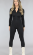 Zwarte Jumpsuit met Hoge Sluiting en Stiksels
