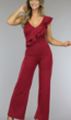 Bordeaux Rode Mouwloze Jumpsuit met Ruches