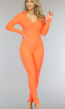 Oranje Stretch Rib Jumpsuit met Rits