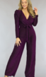 Paarse Glitter Puff Jumpsuit met Tailleband