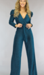 Groene Glitter Puff Jumpsuit met Tailleband