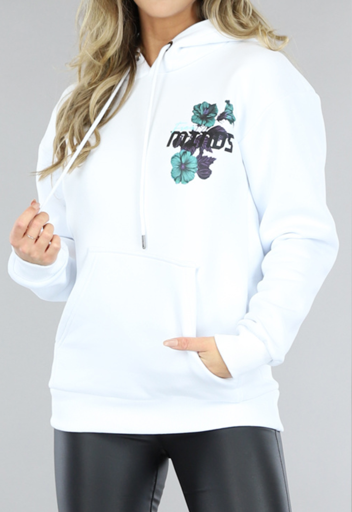 Witte Oversized Hoodie met Bloemenprint