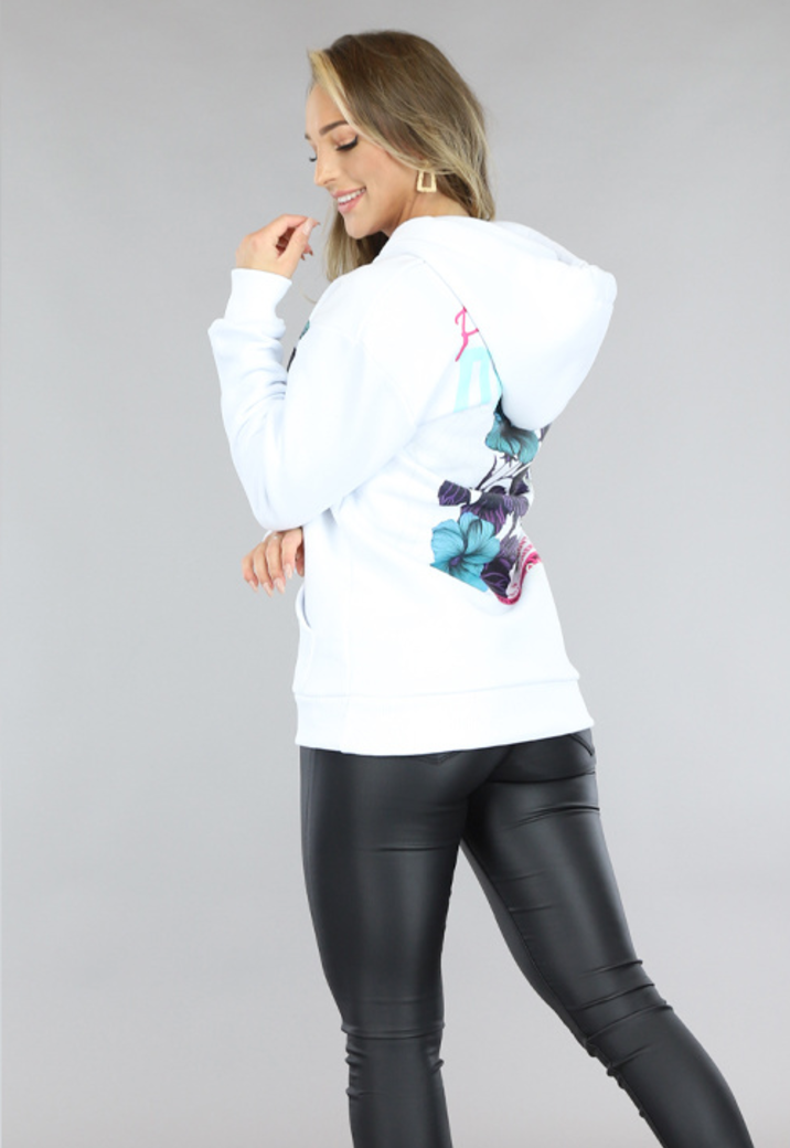 Witte Oversized Hoodie met Bloemenprint