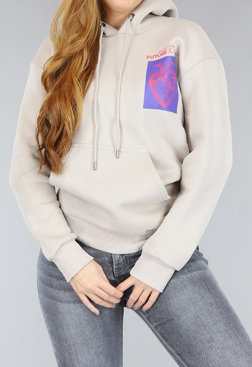 OP=OP! Beige Oversized Heart Hoodie