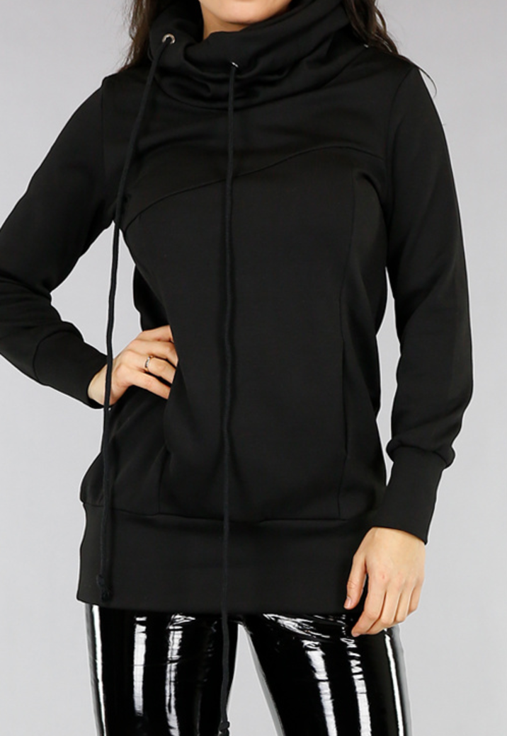 Comfy Zwarte Hoodie Dress met Col