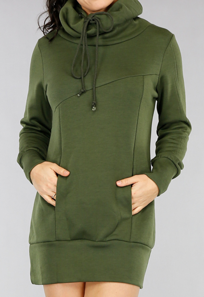 Comfy Groene Hoodie Dress met Col