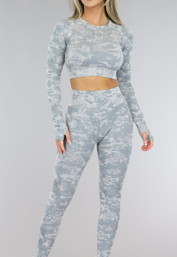 Grijze Camouflage Driedelige Sportset