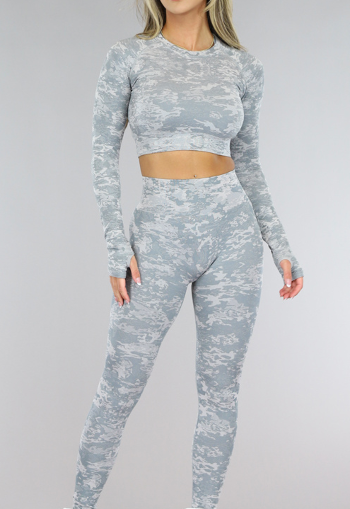 Grijze Camouflage Driedelige Sport Set