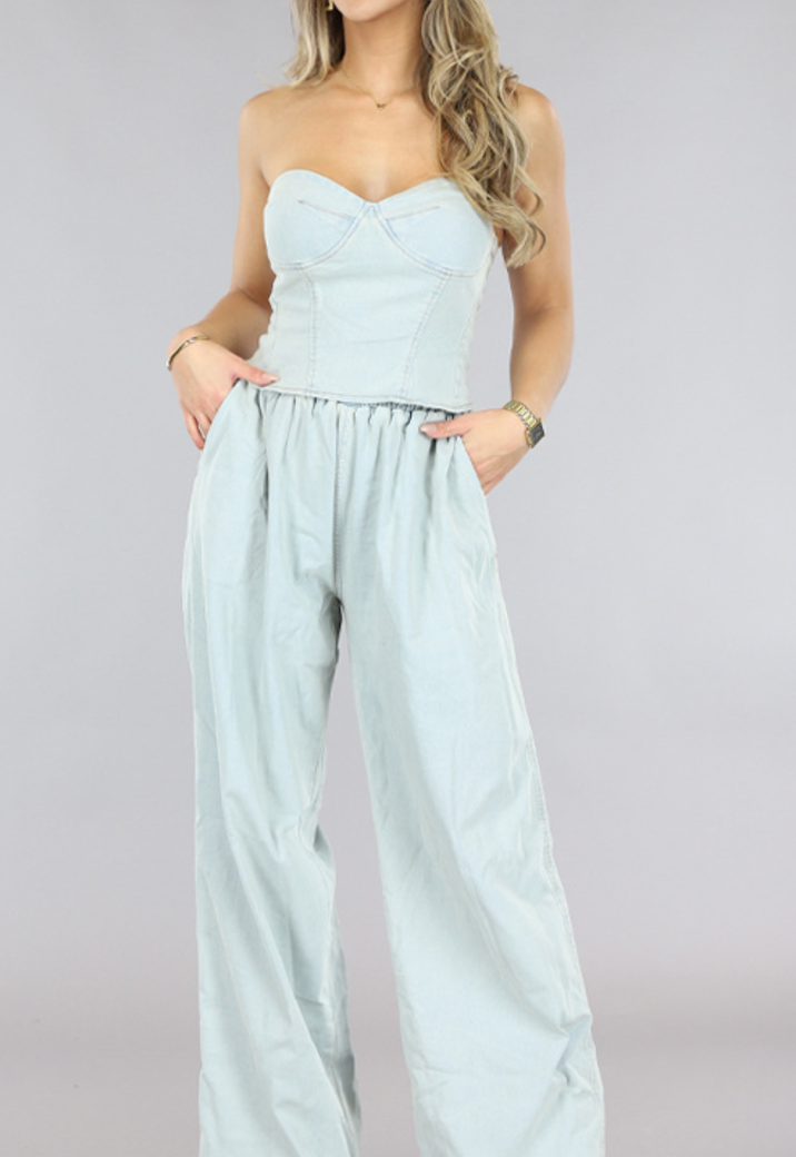 Denim 2-Piece met Wide Leg Broek