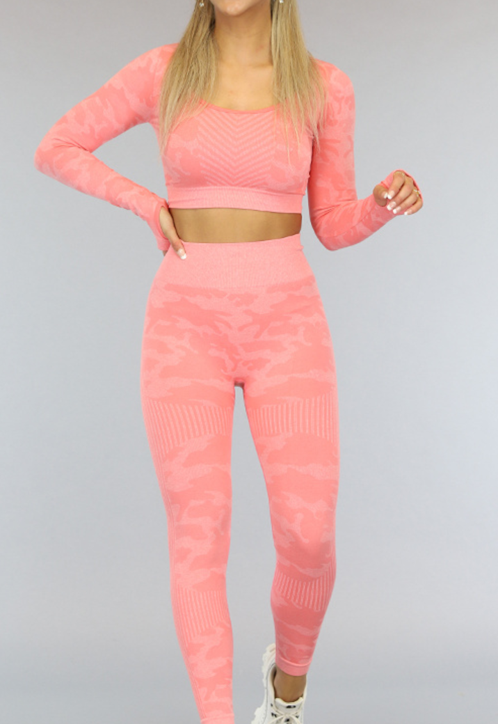 Roze Longsleeve Sport Set met Camouflage Print