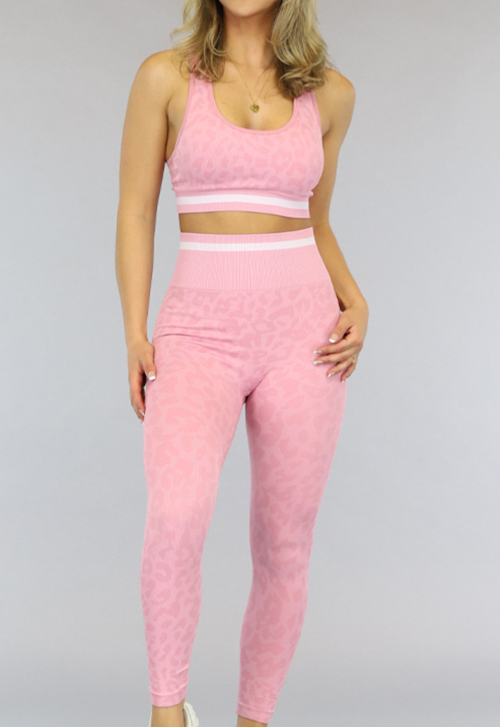 Roze Luipaardprint Sport Set met Padded Top