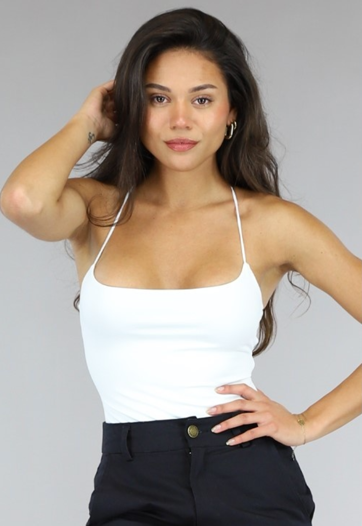 Witte Bodysuit met Open Rug en Strap Details