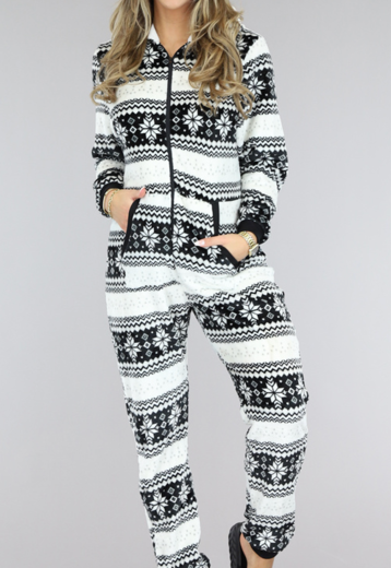 BF2023 Zwart/Wit Snowflakes Onesie