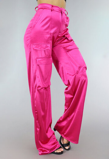 Fuchsia Satijnen Cargo Broek